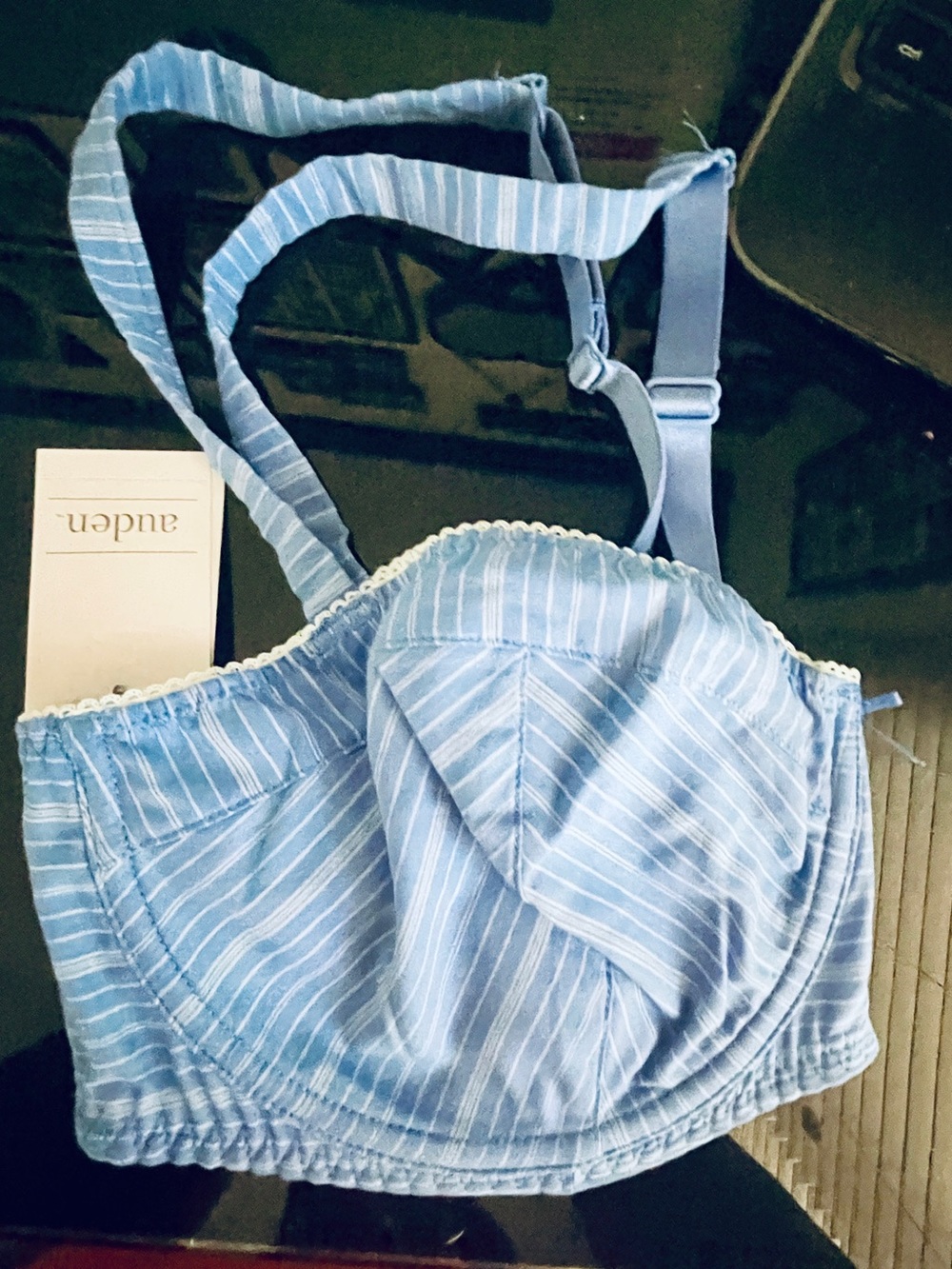 Auden Light Blue Pinstripe Lace-Edge Bra
